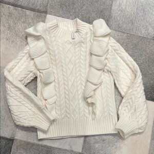 Janie and Jack Ivory Ruffle Cable Knit Sweater